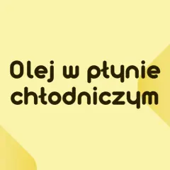Logo JakiOlej.pl i tekst "Olej w płynie chłodniczym" na żółtym tle.