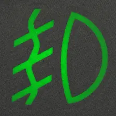 Zielony symbol przeciwmgielny na ciemnym tle.
