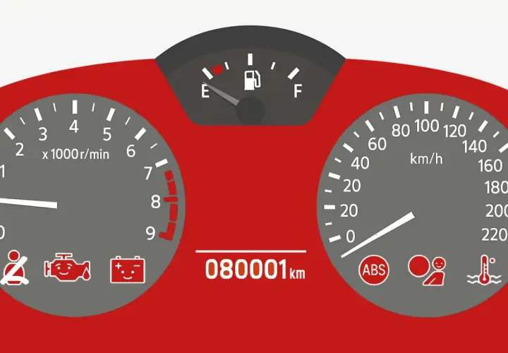 Kontrolka ESP Audi świeci się na desce rozdzielczej. Obok wskaźniki paliwa, obrotów, prędkości, przebiegu i temperatury.