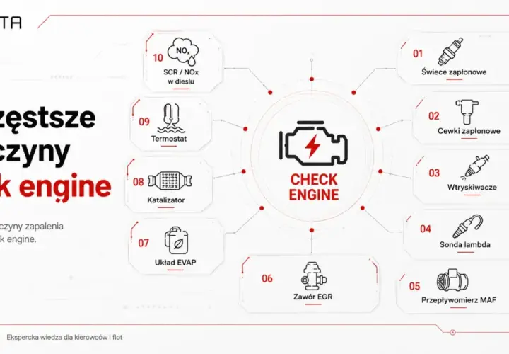 Lista kody błędów: świece, cewki, wtryskiwacze, sonda lambda, przepływomierz MAF, zawór EGR, układ EVAP, katalizator, termostat, SCR/NOx.