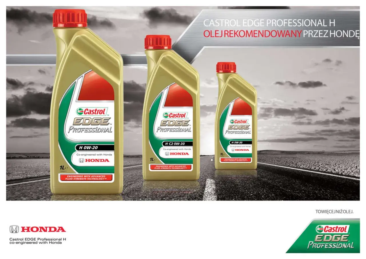 Olej Castrol EDGE Professional H, rekomendowany przez Hondę, to gwarancja jakości. Czy to dobry olej? Tak, dla Twojej Hondy.