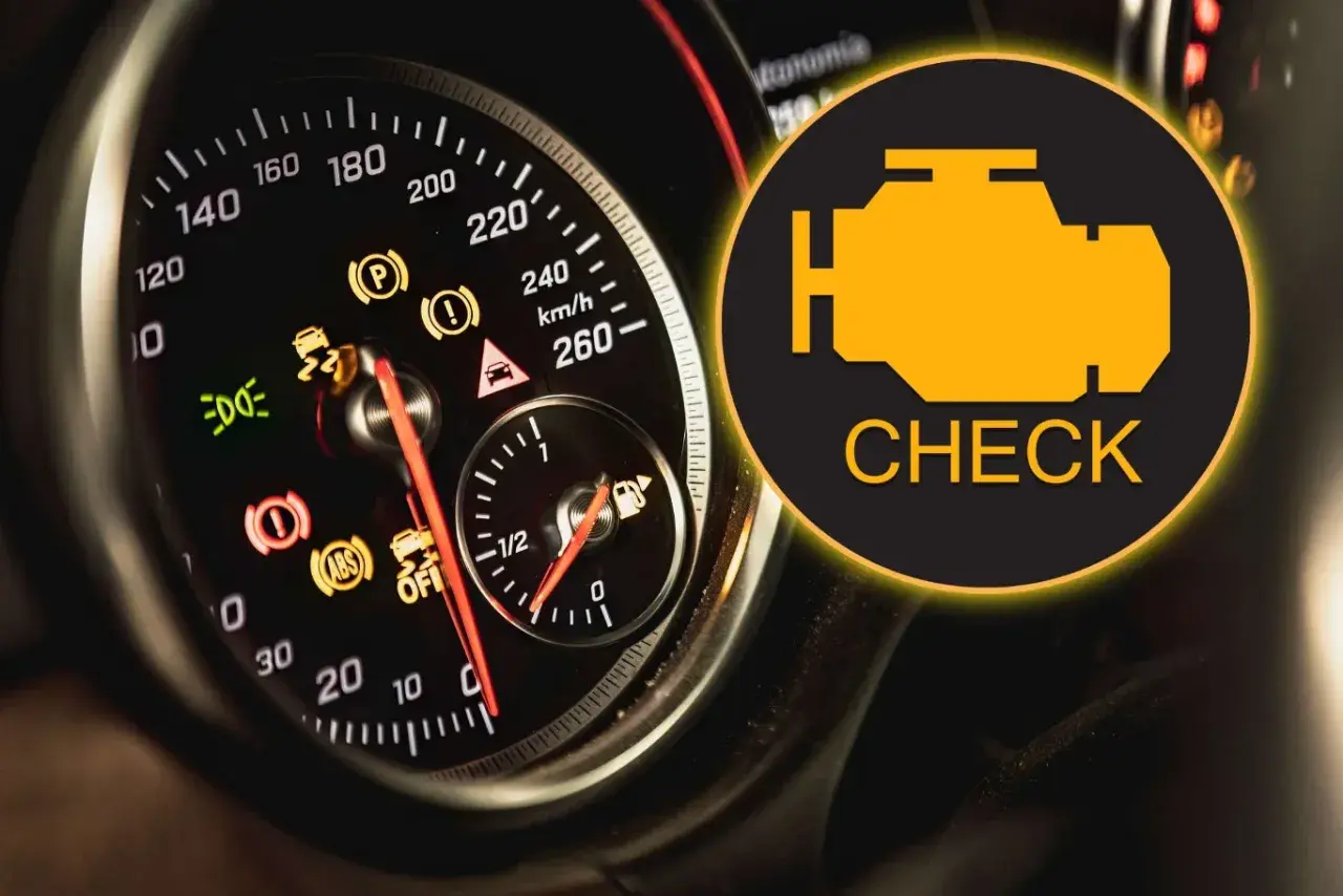 Na desce rozdzielczej świeci się żółta kontrolka silnika "CHECK ENGINE", sygnalizując problem.